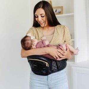 The Tushbaby Hip Carrier - Vegan Leather Black with Gold Hardware - EUC